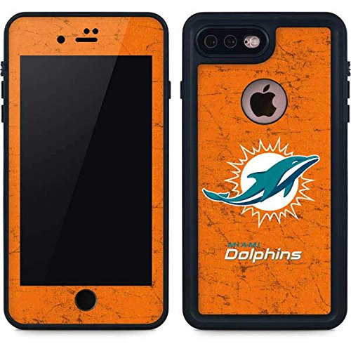 Skinit Waterproof Phone Case Compatible with iPhone 8 Plus - Officially Licensed NFL Miami Dolphins Distressed- Orange Design