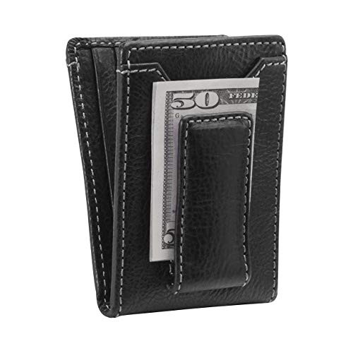 HOJ Co. IVAR ID BIFOLD Money Clip Wallet   Strong Magnetic Closure   Full Grain Leather   Magnetic Front Pocket Wallet  black