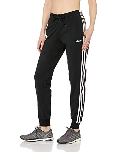 adidas Womens Essentials 3-Stripes Single Jersey Joggers Black White XX-Large