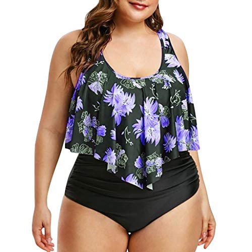 POTO Women 2 Piece Swimsuits Ruffle Top with Bottom Swimwear Plus Size High Waisted Bathing Suits Tummy Control Bikini