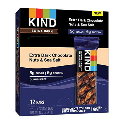 KIND Bars Extra Dark Chocolate Nuts  and  Sea Salt Low Sugar Gluten Free Bars 1.4 Ounce 12 Count