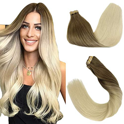 GOO GOO Tape in Hair Extensions 16 Inch Ombre Ash Brown to Platinum Blonde Real Hair Extensions Human Hair 20pcs 50g Remy Hair Extensions Straight GOO GOO Tape in Hair Extensions 16 Inch Ombre Ash Brown to Platinum Blonde Real Hair Extensions Human Hair 20pcs 50g Remy Hair Extensions Straight