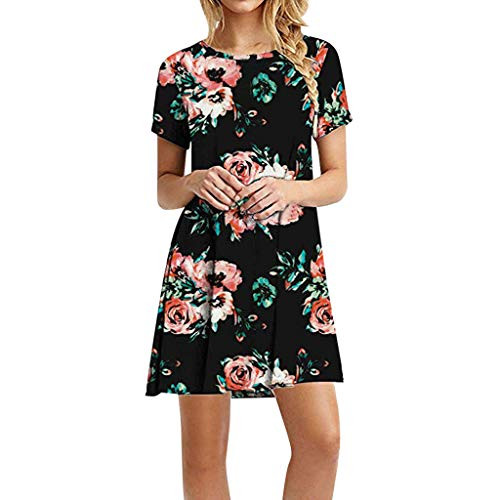 Vovotrade Womens Summer Casual Short Sleeve Floral Printed Swing Dress Sundress with Pockets Red Vovotrade Womens Summer Casual Short Sleeve Floral Printed Swing Dress Sundress with Pockets Red