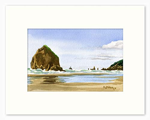 Haystack Rock Cannon Beach art print Oregon watercolor painting Oregon coast artwork coastal ocean decor Oregon beach wall art