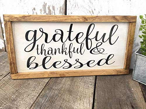 Grateful Thankful Blessed Framed Wooden Sign Wall Hanging Art Farmhouse Home Decor Plaque