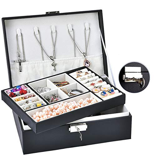 2 Layers - Jewelry Boxes Display Storage Case Women Jewelry Box Lockable Jewelry Storage Organizer with Velvet Lining Portable Leather Jewelry Box for Earrings Bracelets Necklaces black 2 Layers - Jewelry Boxes Display Storage Case Women Jewelry Box Lockable Jewelry Storage Organizer with Velvet Lining Portable Leather Jewelry Box for Earrings Bracelets Necklaces black