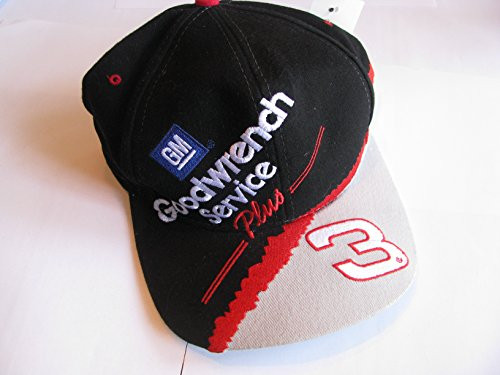 NASCAR Dale Earnhardt Sr 3 GM Goodwrench Service Plus Large 3 On Bill Black with White Silver and Red Accents Hat Cap OSFM Chase Authentics NASCAR Dale Earnhardt Sr 3 GM Goodwrench Service Plus Large 3 On Bill Black with White Silver and Red Accents Hat Cap OSFM Chase Authentics