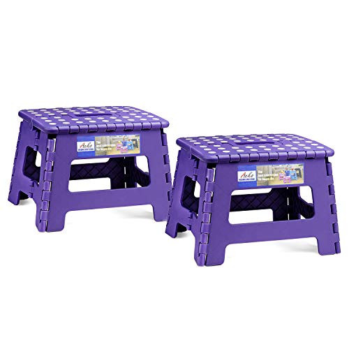 ACSTEP Acko Folding Step Stool Portable Collapsible Plastic Step Stool9 inch Foldable Step Stool for KidsNon Slip Folding Stools for Kitchen Bathroom Bedroom  Purple  2 Pack
