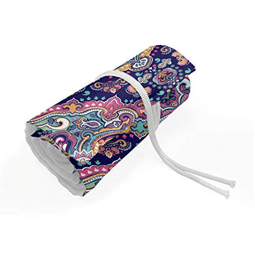 Ambesonne Ethnic Roll Up Pencil Holder Boho Style Mandala Colorful Spring Garden Themed Old Fashioned Tile Painting Drawing Pencils Case for Artists Students 36 Loops Multicolor