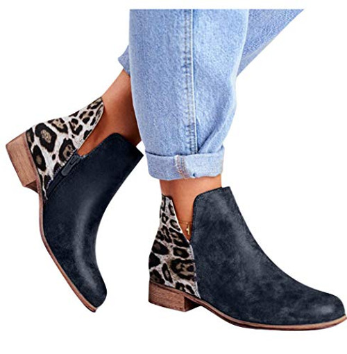 AOKASII Ankle Boots for Women Low HeelAnkle Booties Round Toe Faux Stacked Chunky Heel with Side Zip