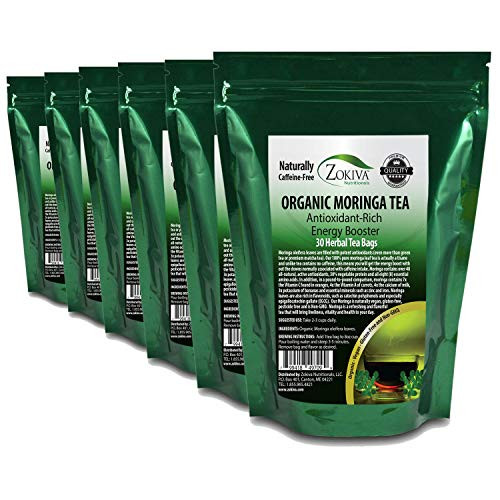 Zokiva Nutritionals - Moringa Tea Organic 6-Pack 180 Tea Bags - A Natural Caffeine - Free Source for Vitamins Minerals and Antioxidants - Great Vegan Energy Booster - In Zip Pouch Zokiva Nutritionals - Moringa Tea Organic 6-Pack 180 Tea Bags - A Natural Caffeine - Free Source for Vitamins Minerals and Antioxidants - Great Vegan Energy Booster - In Zip Pouch