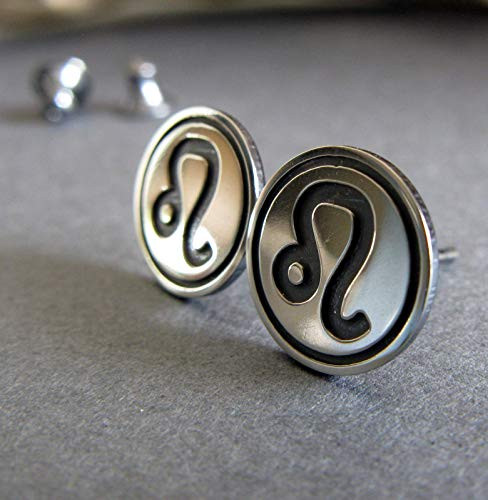 Leo the Lion zodiac star sign stud earrings polished sterling silver post jewelry. Handmade in the USA.