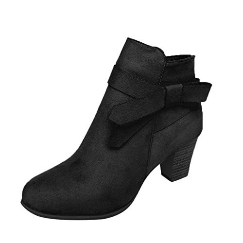 AODONG Ankle Boots for Women with HeelWomens Ankle Boots Slip on Side Zipper Pointed Toe Chunky Stacked Mid Heel Booties Black