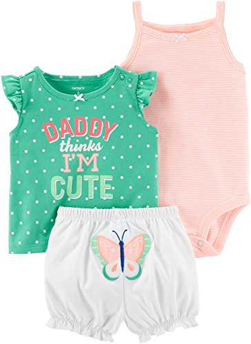 Carters Baby Girls 3-Piece Little Short Set  Orange Green 6 Months