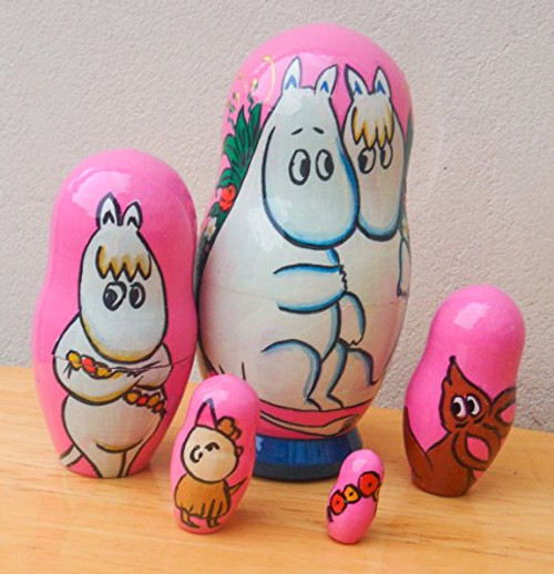 Russian nesting Doll "Moomins" Set of 5 piece. Hand-painted in Russia.