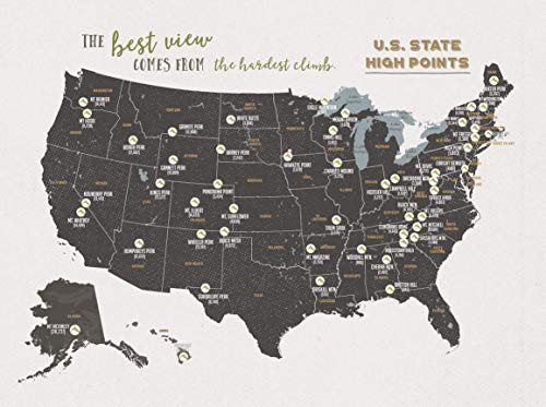 State HighPoints Map State High Point Map US Map Poster Many Sizes