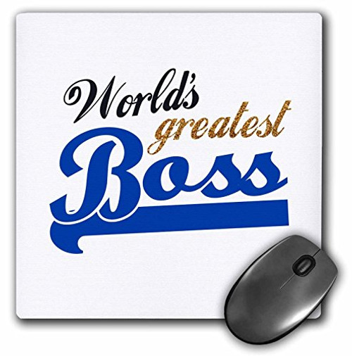 3dRose LLC 8 x 8 x 0.25 Inches Worlds Greatest Boss Blue And Gold Text On White Mouse Pad (mp_151287_1)
