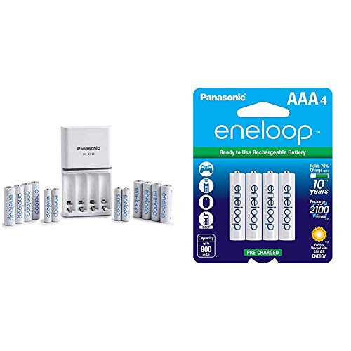 Panasonic K-KJ55MC84CZ eneloop Power Pack  8AA 4AAA and Advanced Battery 3 Hour Quick Charger  and  BK-4MCCA4BA eneloop AAA 2100 Cycle Ni-MH Pre-Charged Rechargeable Batteries Pack of 4