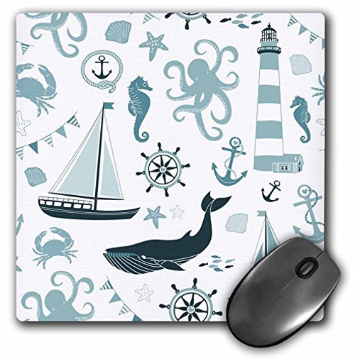 3dRose LLC 8 x 8 x 0.25 Inches Mouse Pad, Blue and White Nautical Theme Octopus Boat Anchor (mp_123491_1)