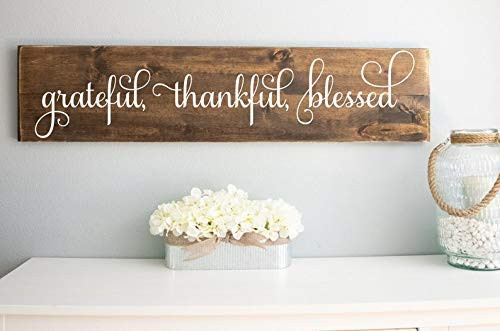Big Grateful Thankful Blessed Wooden Sign -Large Farmhouse Rustic Wood Wall Decor - Handmade