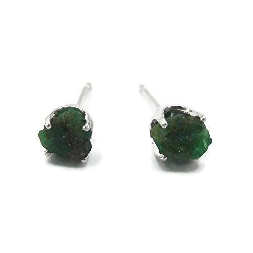 Sterling Silver Raw Emerald Stud Earrings Sterling Silver Raw Emerald Stud Earrings