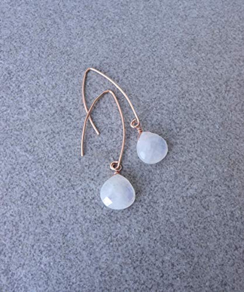 Rose Gold Filled Rainbow Moonstone Dangle Earrings Gemstone Threaders