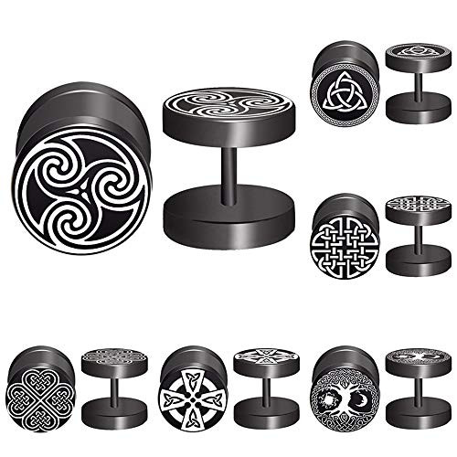 FLYUN Good Luck Celtic Knot Symbol Black Stud Earrings Men Women Faux Gauges Ear Tunnel Fashion Stainless Steel Fake Ear Plugs 6 Pairs  Celtic Knot FLYUN Good Luck Celtic Knot Symbol Black Stud Earrings Men Women Faux Gauges Ear Tunnel Fashion Stainless Steel Fake Ear Plugs 6 Pairs  Celtic Knot