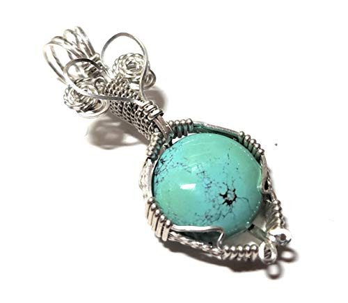 Turquoise Sterling Silver Wire Wrapped Pendant with Heart Turquoise Sterling Silver Wire Wrapped Pendant with Heart
