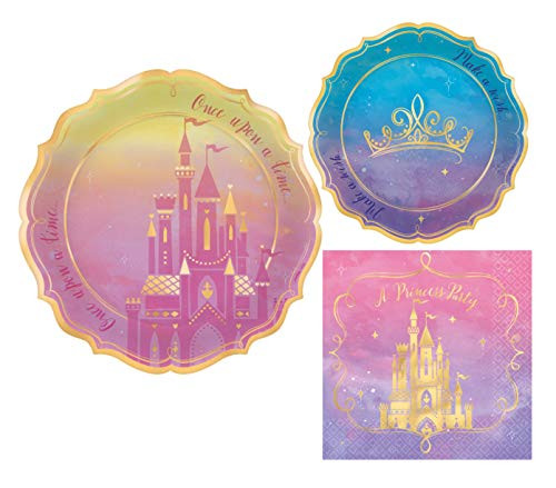 Once Upon A Time Disney Princess Themed Party Supplies  Bundle Include Paper Plates and Napkins for 16 People