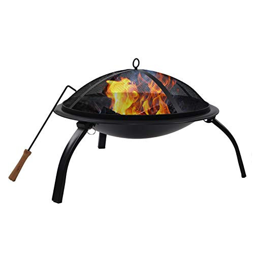 Cansol Fire Pits for Outside - Folding Steel BBQ Grill 22 inch Firepit Bowl with Mesh Spark Screen Cover Log Grate Wood Fire Poker for Camping Picnic Bonfire Backyard Garden