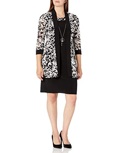 R and M Richards Womens Two Piece Puff Print Jacket Dress  Black Whit  6