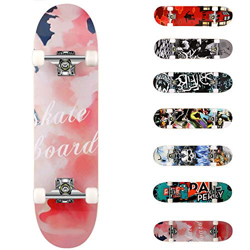 WeSkate Complete Skateboard 31 inch x8 inch  7 Layer Canadian Maple Double Kick Concave Standard Skate Boards Kids Beginners Trick Skateboard for Girls Boys Teens Youth Adult