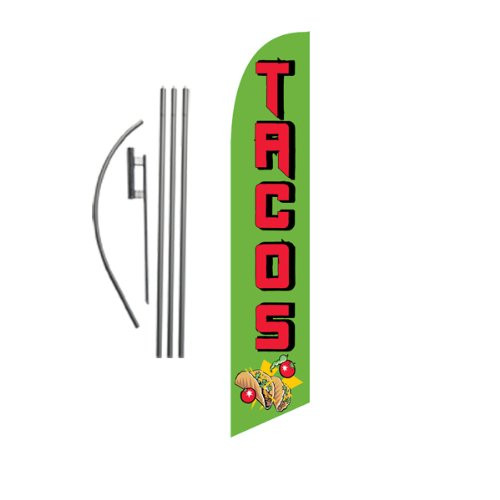Tacos Mexican Restaurant Advertising Feather Banner Swooper Flag Sign with Flag Pole Kit and Ground Stake