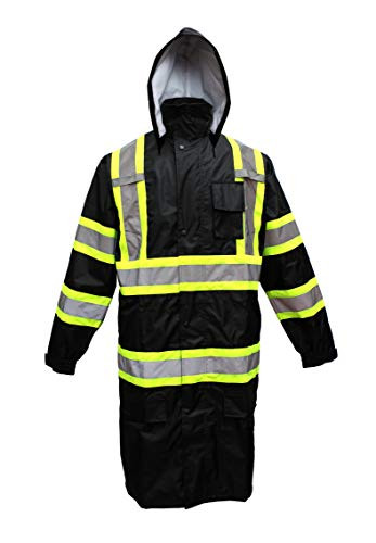 RK Safety TBK77 Class 3 Rainwear Reflective Hi-Viz Black Bottom Long Rain Coat  5XL Black
