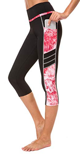 Munvot Womens Capri Yoga Pants Active Workout Pants Running Leggings Side Pocket S