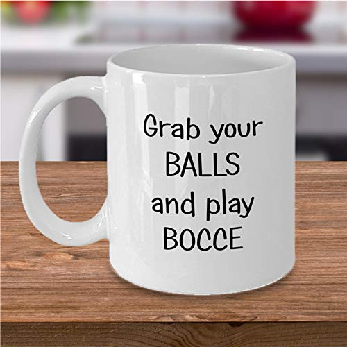 Lplpol White Mug Bocce Ball Bocceball Coffee Mug Grab Your Balls And Play Bocce Coffee Mug Humor Mug Novelty Coffee Mug Funny Gift Cup Unique Festival Birthday Present 11 Ounce