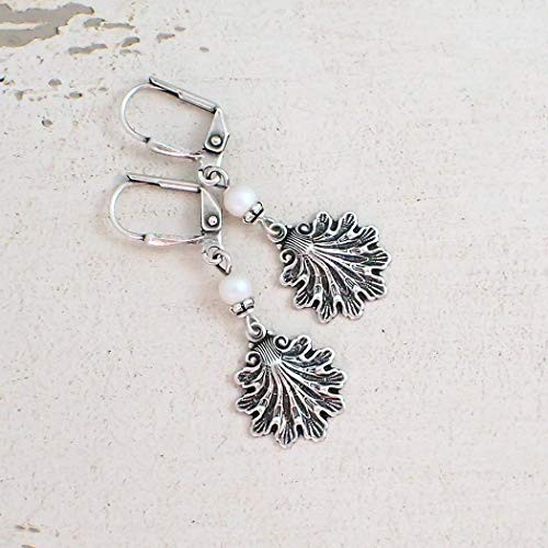 Silver-Plated Brass Seashell Charm Earrings with Swarovski Crystal Simulated Pearls Silver-Plated Brass Seashell Charm Earrings with Swarovski Crystal Simulated Pearls