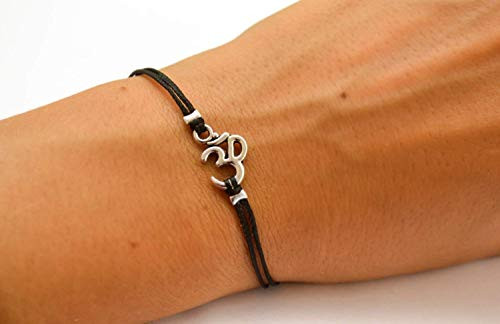 OM bracelet women bracelet with Tibetan silver Om charm Hindu symbol black cord gift for her yoga bracelet lucky charm chakra jewelry
