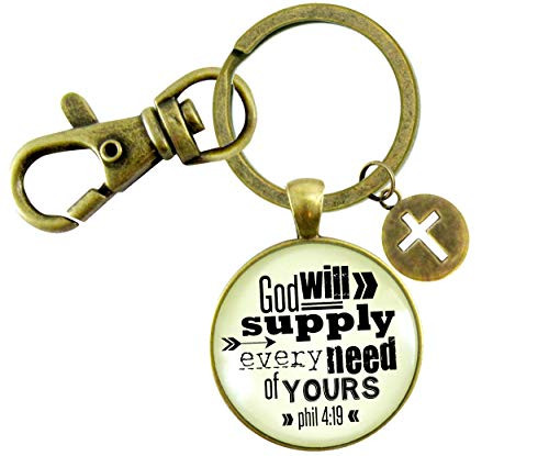 Gutsy Goodness Gods Promise Keychain God Will Supply Every Need Of Yours Bold Religious Bible Quote Jewelry