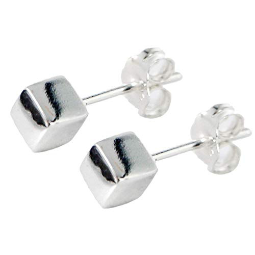 Tiny Small 4mm Cube Stud Post Earrings Sterling Silver JD02