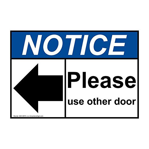 Notice Please Use Other Door ANSI Safety Label Decal with Symbol 5x3.5 in. 4-Pack Vinyl for Enter Exit by ComplianceSigns