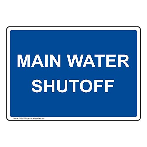 Main Water Shutoff Label Decal 5x3.5 inch 4-Pack Vinyl for Dining Hospitality Retail by ComplianceSigns