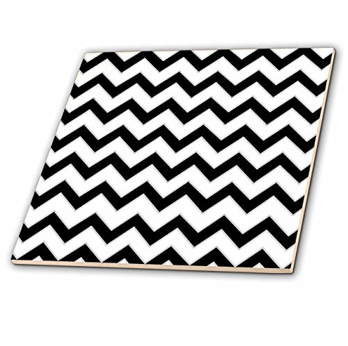 3dRose ct_110747_1 Chevron Pattern Black and White Zigzag-Ceramic Tile, 4-Inch
