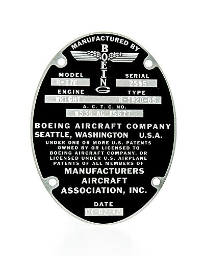 Boeing B-17E Flying Fortress Data Plate on Aluminum Stock