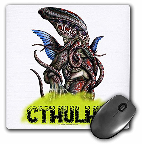 3dRose Cthulhu Lovecraft Mythos Elder God Horror Art, white - Mouse Pad, 8 by 8 inches (mp_156686_1)
