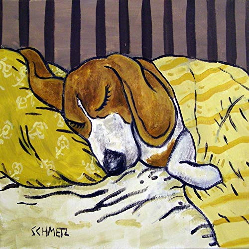 Beagle sleeping bedroom animal dog art tile coaster gift