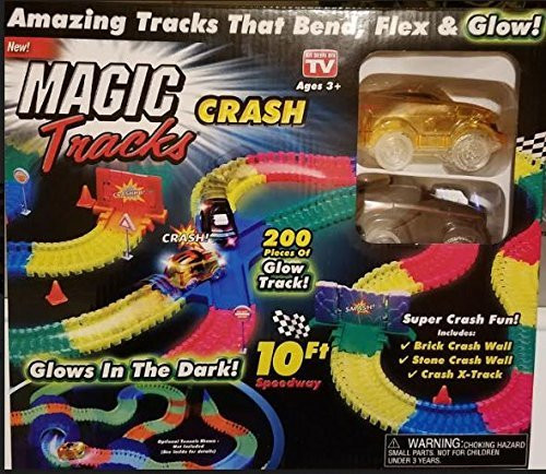 Ontel Magic Tracks Crash with 2 Race Car and 10 ft of Flexible, Bendable Glow in the Dark Racetrack, As Seen on TV