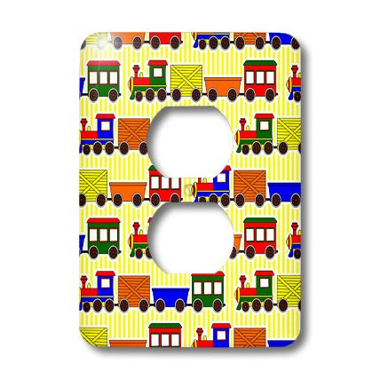 3dRose  lsp_25427_6 Cute Train Print Primary Colors Yellow Stripe Background 2 Plug Outlet Cover