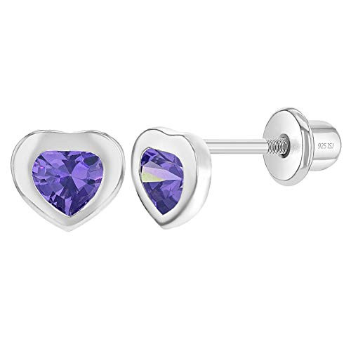 925 Sterling Silver Baby Girls 5mm Purple Cubic Zirconia Little Heart Stud Earrings Small Heart Screw Back Earrings for Children Safety Screw Back Locking for Kids- Tiny Heart Shape Earrings 925 Sterling Silver Baby Girls 5mm Purple Cubic Zirconia Little Heart Stud Earrings Small Heart Screw Back Earrings for Children Safety Screw Back Locking for Kids- Tiny Heart Shape Earrings