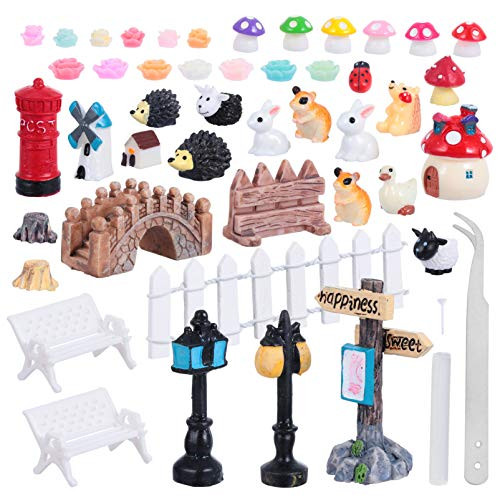 Hemoton 99pcs Miniature Fairy Garden Accessories Animals Miniature Ornament Kit Fairy Animal Figurines Micro Moss Landscape for DIY Dollhouse Plant Decoration Random Color
